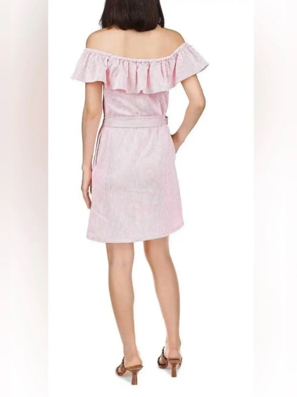 MICHAEL KORS WOMEN'S RUFFLED OFF-THE-SHOULDER MINI DRESS, GRAPEFRUIT SIZE XS